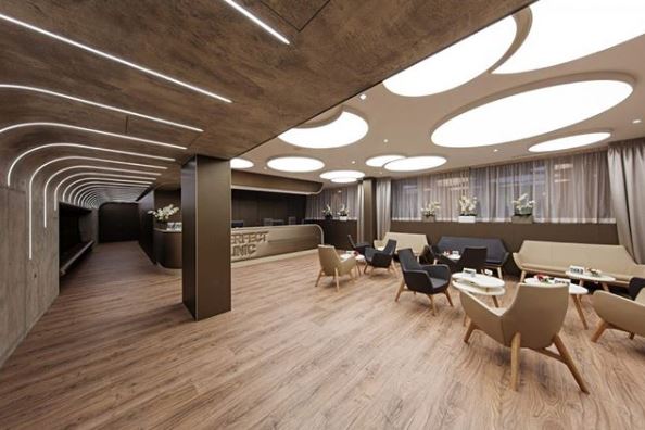 Perfect Clinic Prague, modern reception foyer of the private clinic for cosmetic surgery